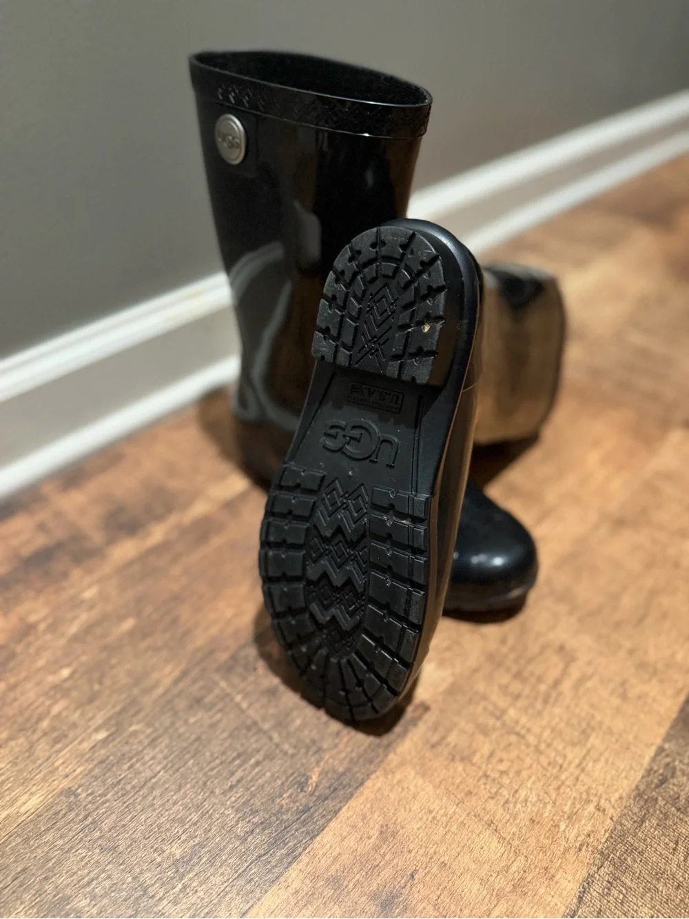 UGG Black Patent Short Rain Boots